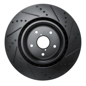 Subaru WRX Brake Rotor (1) - Front Left - R1 Concepts - Drilled & Slotted - Black - `18-`25